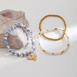 1 Piece Classic Elegant Flower Ceramics Gold Color Women's Beaded Bracelets h5 Picture2