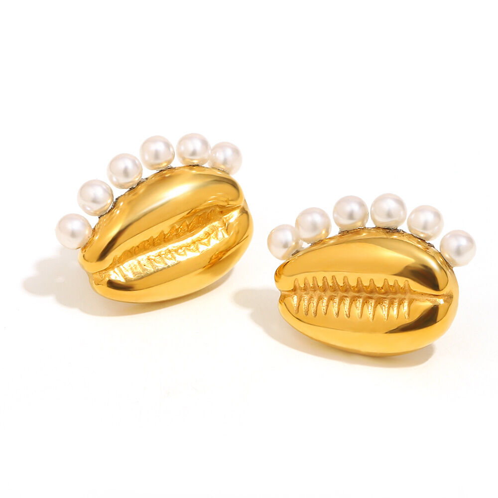 1 Pair Shell Shape Stainless Steel Waterproof Gold Color Stud Earrings