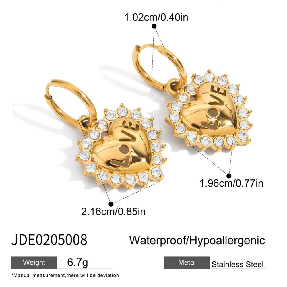 1 Pair Romantic Love Letter Heart Stainless Steel Waterproof Gold Color Women's Drop Earrings h5Picture2