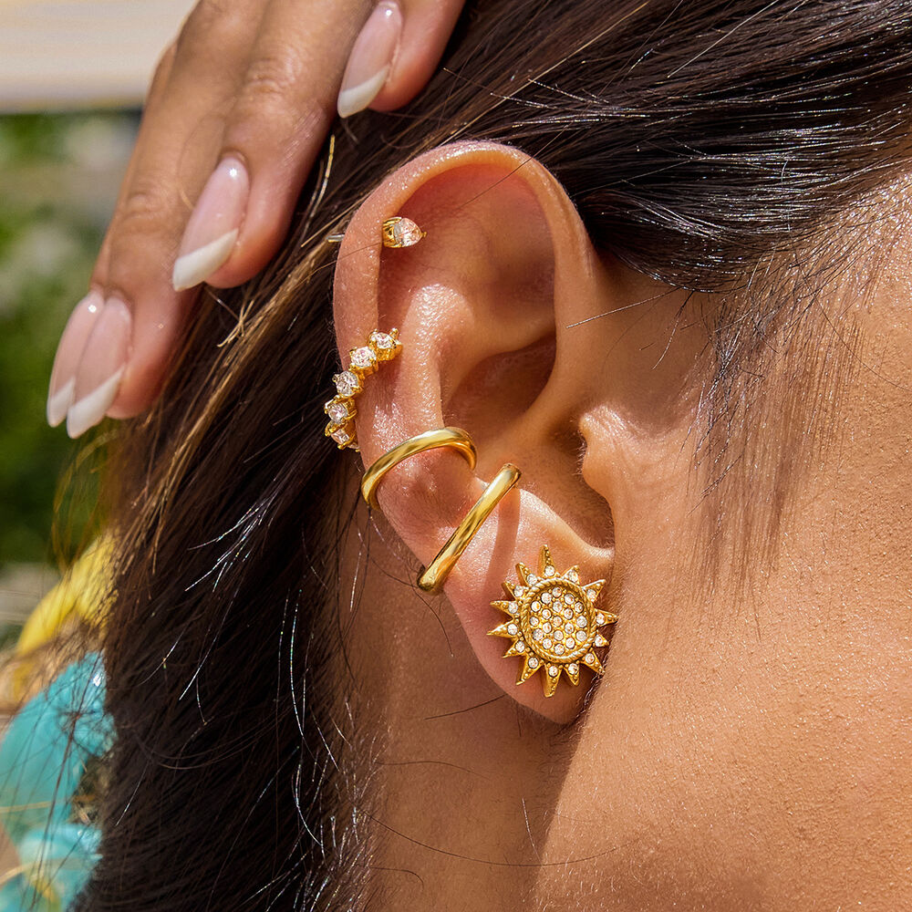 1 Pair Delicate Sun&Moon Stainless Steel Waterproof Gold Color Women's Stud Earrings h5Picture3