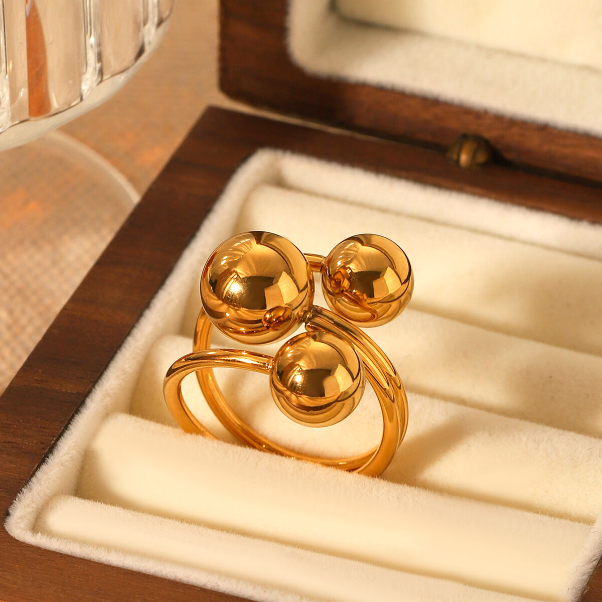 Dagelijkse Patchwork Waterdichte Statement Ringen van roestvrij staal in goudkleur h5 Afbeelding4