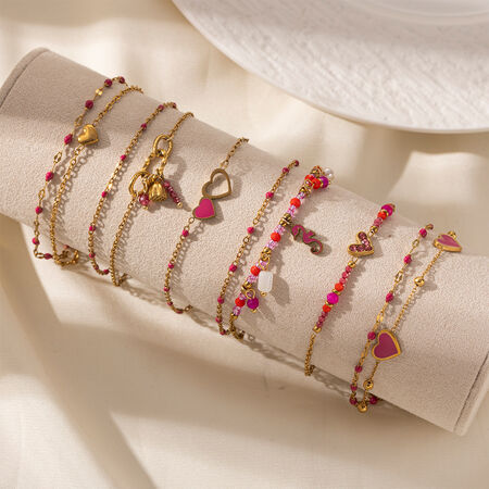 1 Piece Romantic Series Sweet Heart Stainless Steel Waterproof Gold Color Charm Bracelet 2