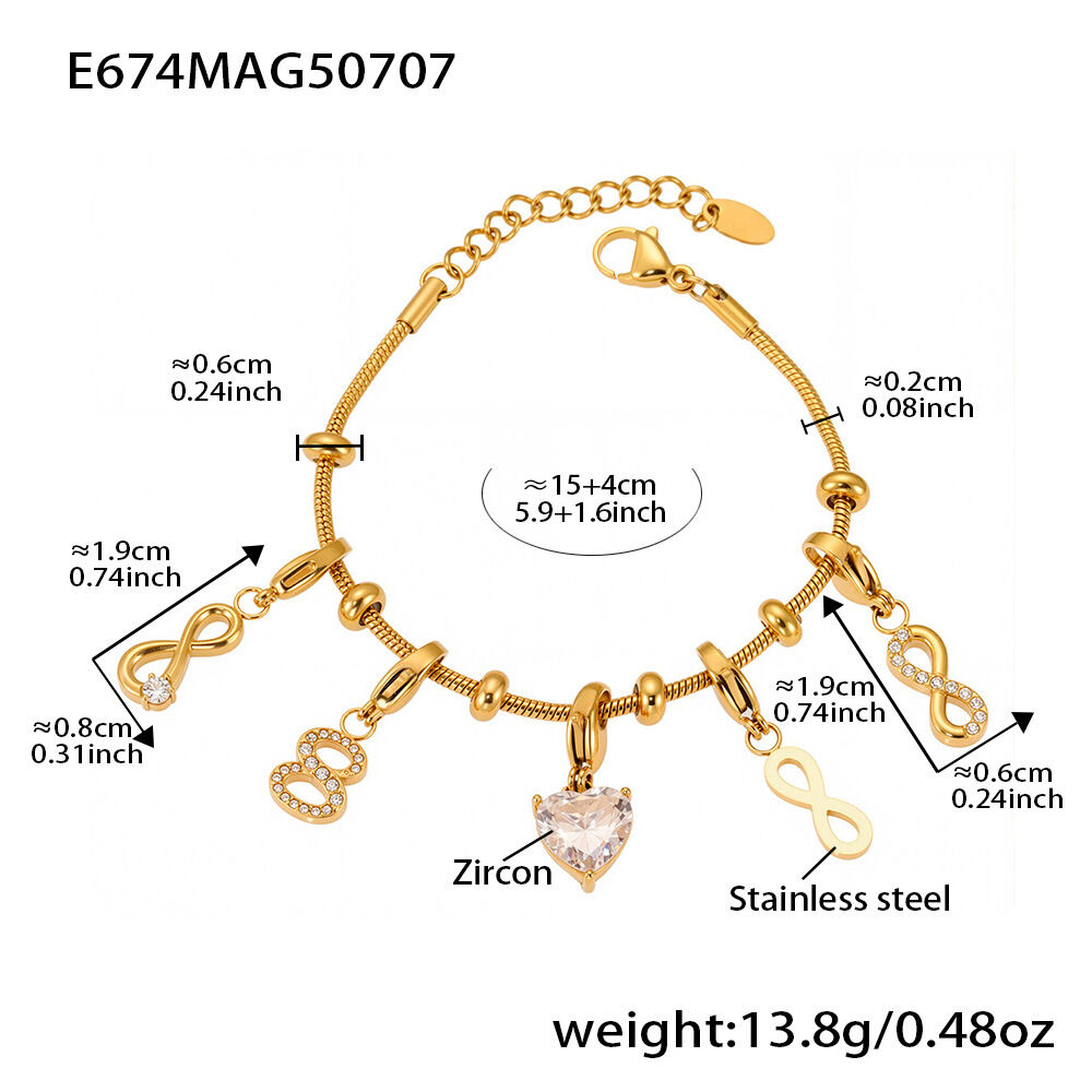 Braccialetti con ciondolo da donna color oro impermeabile in acciaio inossidabile a forma di cuore delicato, 1 pezzo h5 