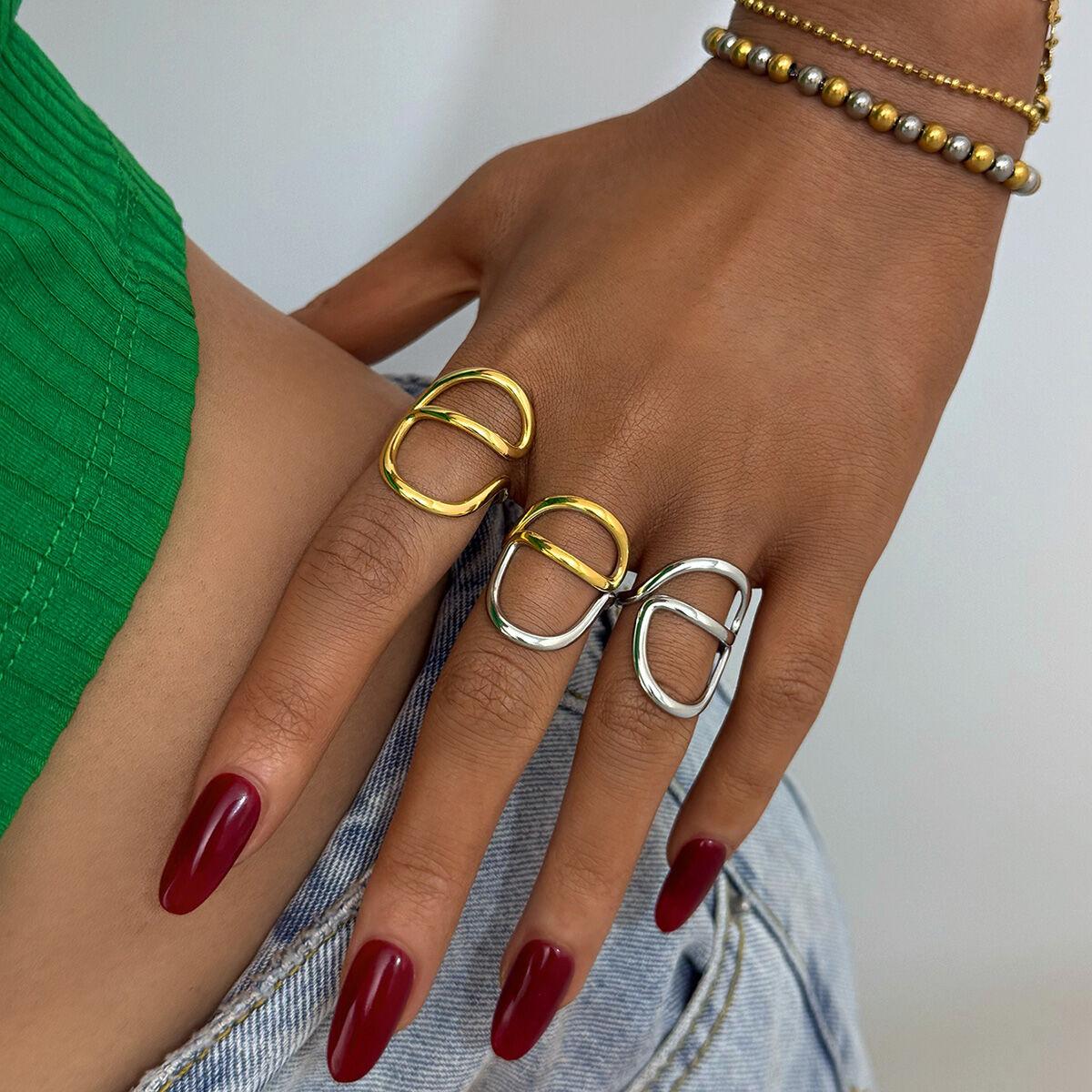 1 Piece Casual Irregular Shape Stainless Steel Waterproof  Gold Color Statement Rings h5 Picture7