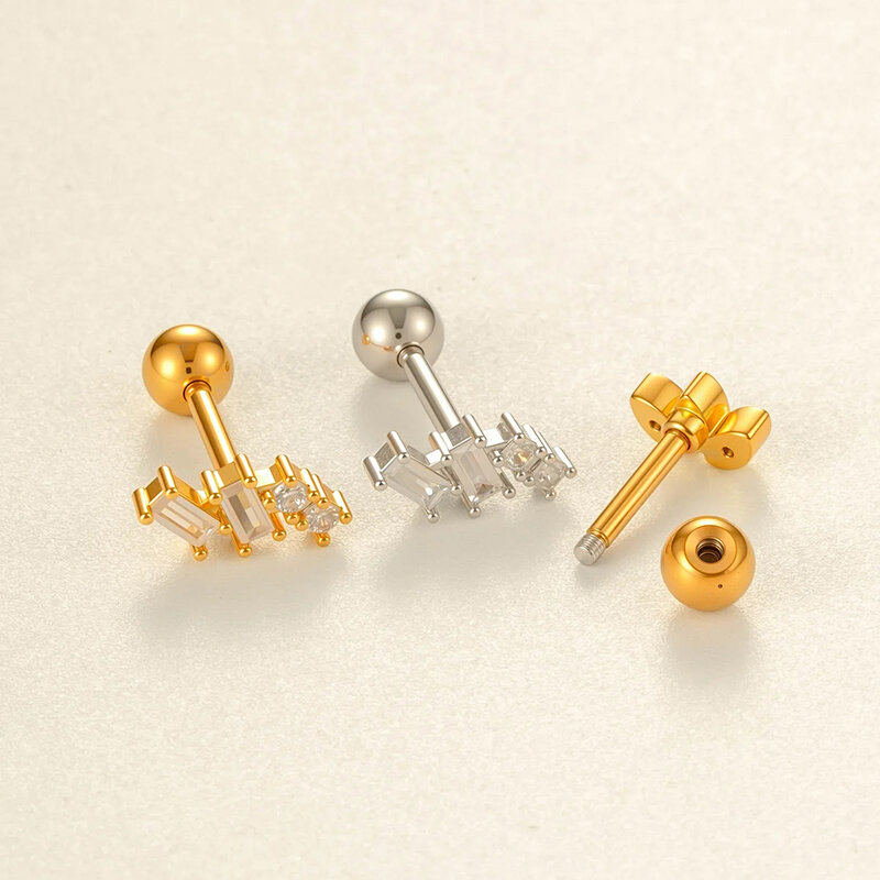 1 orecchino piercing a farfalla in zircone color rame e oro h5 Immagine3