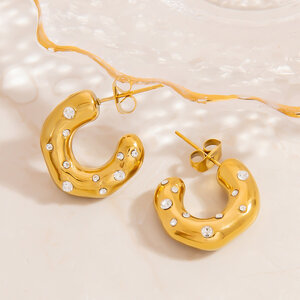 1 Pair C-shape Stainless Steel Waterproof Gold Color Hoop Earrings h5 Picture5