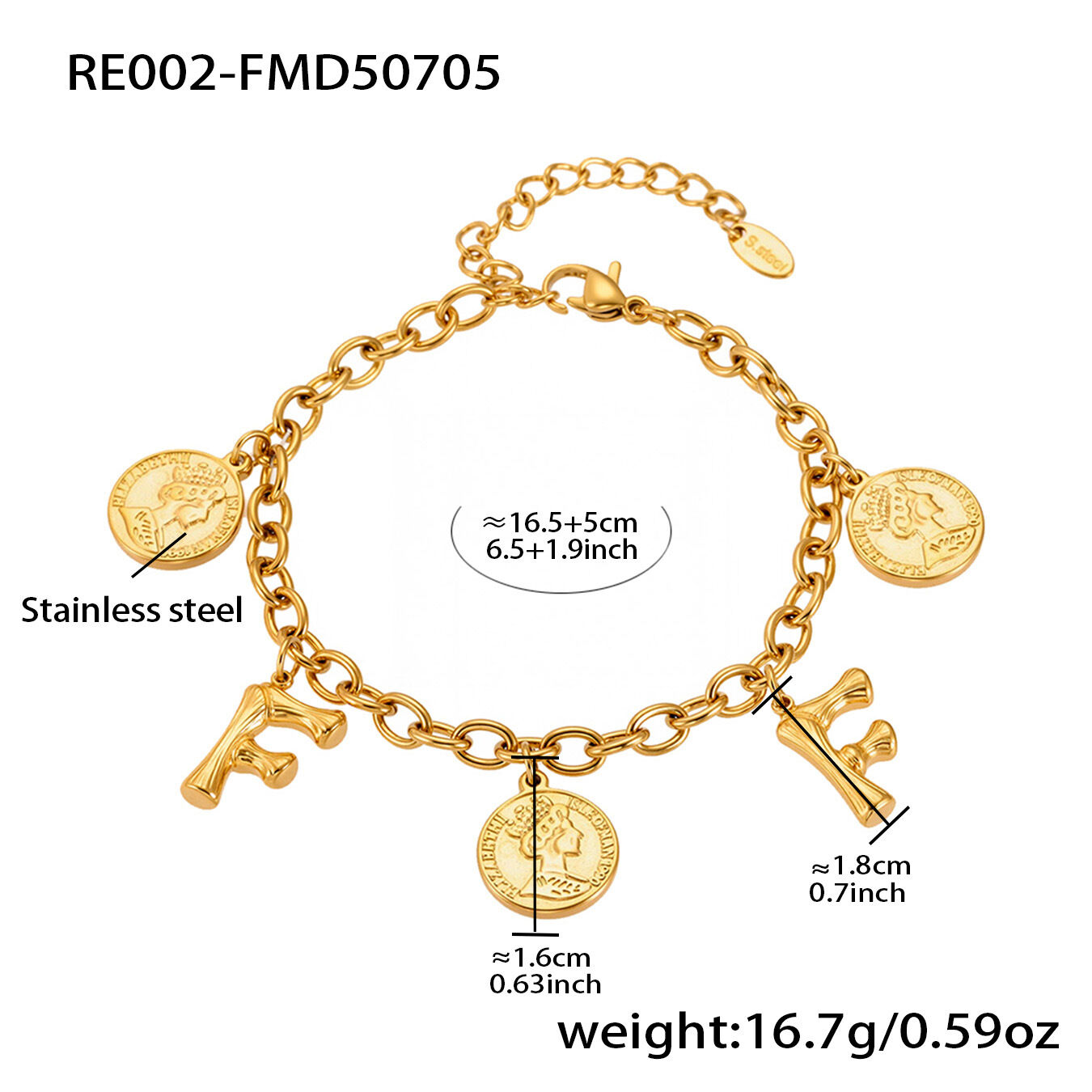 RE002-F Bracciale fai da te in oro 16+5cm Immagine6