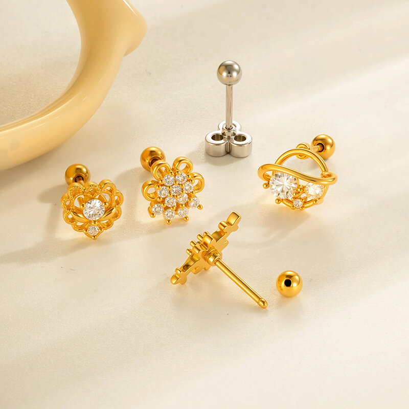 1 stuk hart koper goud kleur zirkoon piercing oorbel h5 Afbeelding3