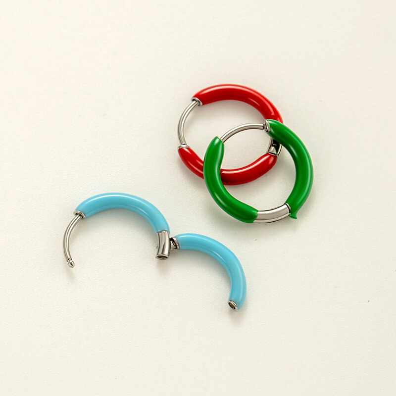 1 Piece Bright-colored Circle Stainless Steel Waterproof Women's Hoop Earrings