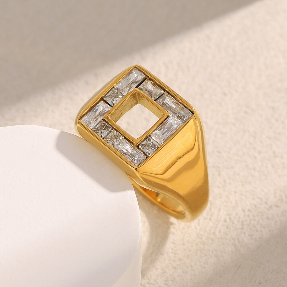 1 Piece Luxurious Series Daily Rectangular Stainless Steel Waterproof Gold Color Statement Rings Picture2