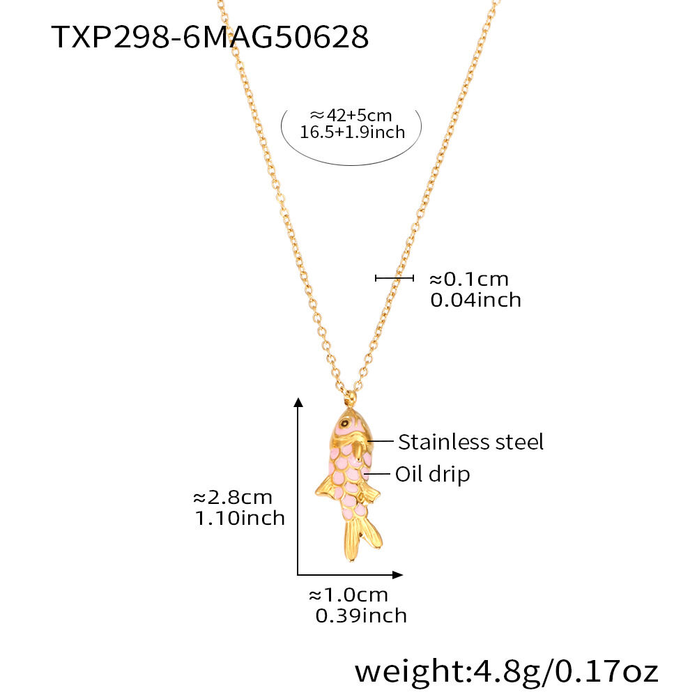 Txp298-6 Pink Fish Pendant Necklace 42+5Cm Picture4