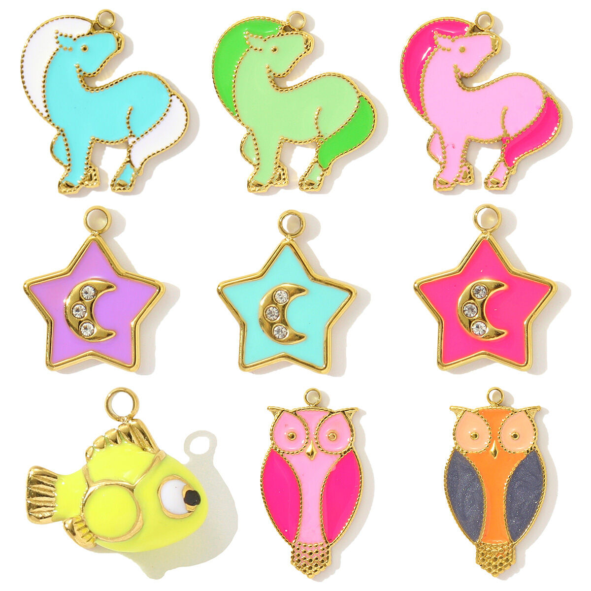 1 pezzo semplice serie fai da te pony in acciaio inossidabile impermeabile color oro ciondoli da donna Immagine4