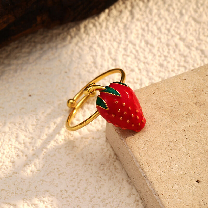 1 Piece Cute Cherry Stainless Steel Waterproof Gold Color Statement Ring Picture3