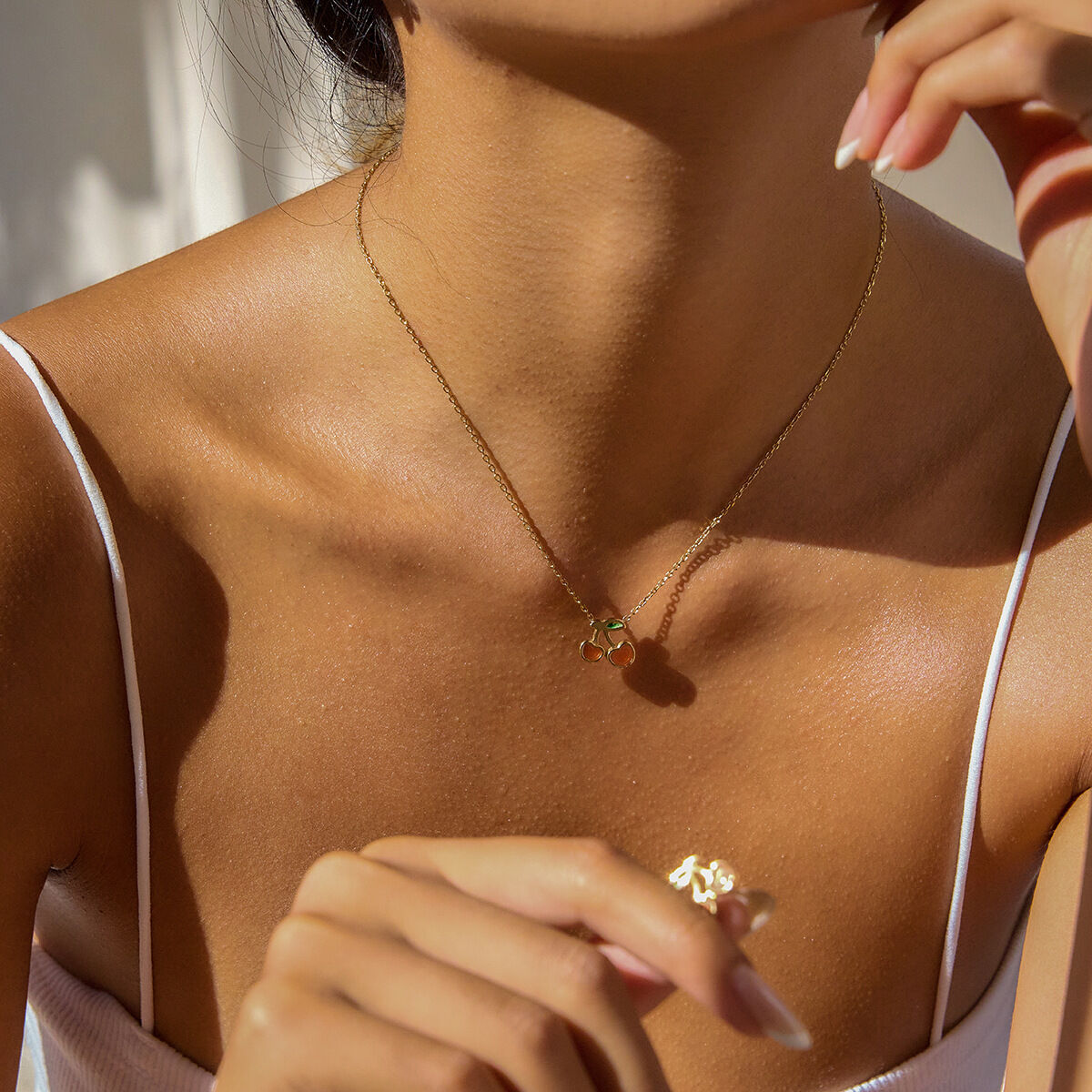 1 Piece Natural Cherry Stainless Steel Waterproof Gold Color Women's Jewelry Sets