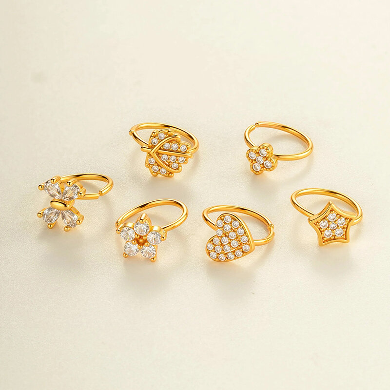 1 Piece Heart Copper Gold Color Zircon Nose Ring