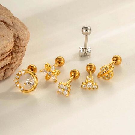 1 stuk bloem koper goud kleur zirkoon piercing oorbel