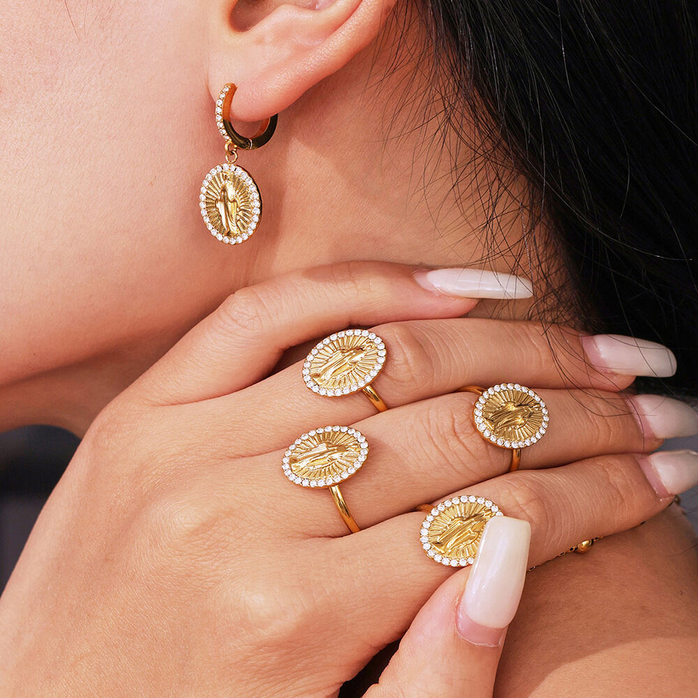1 Piece Retro Figure Stainless Steel Waterproof Gold Color Zircon Women's Jewelry Sets Picture5