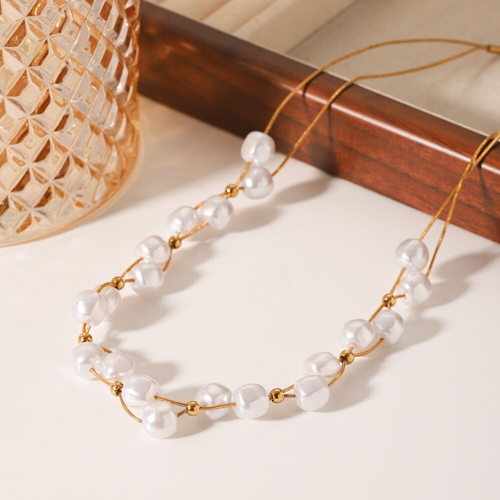 Daily Beads Paslanmaz Çelik Su Geçirmez Altın Renkli İnci Kadın Boncuklu Kolyeler Resim5