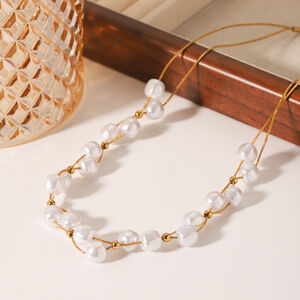 Daily Beads Paslanmaz Çelik Su Geçirmez Altın Renkli İnci Kadın Boncuklu Kolyeler h5 Resim5