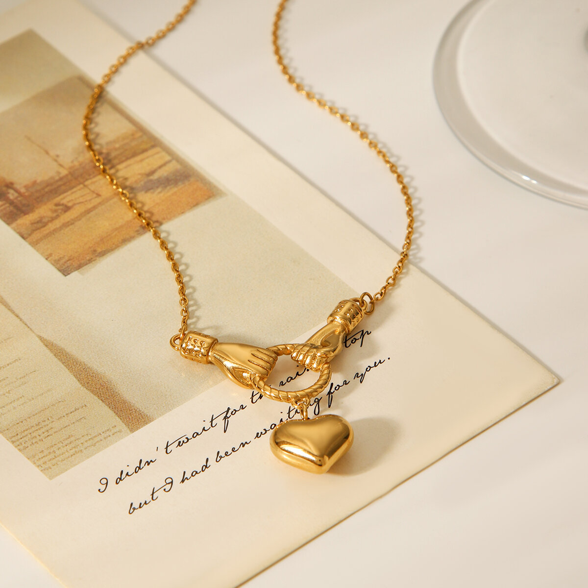 Collana con ciondolo da donna color oro in acciaio inossidabile a forma di cuore, 1 pezzo h5 Immagine7