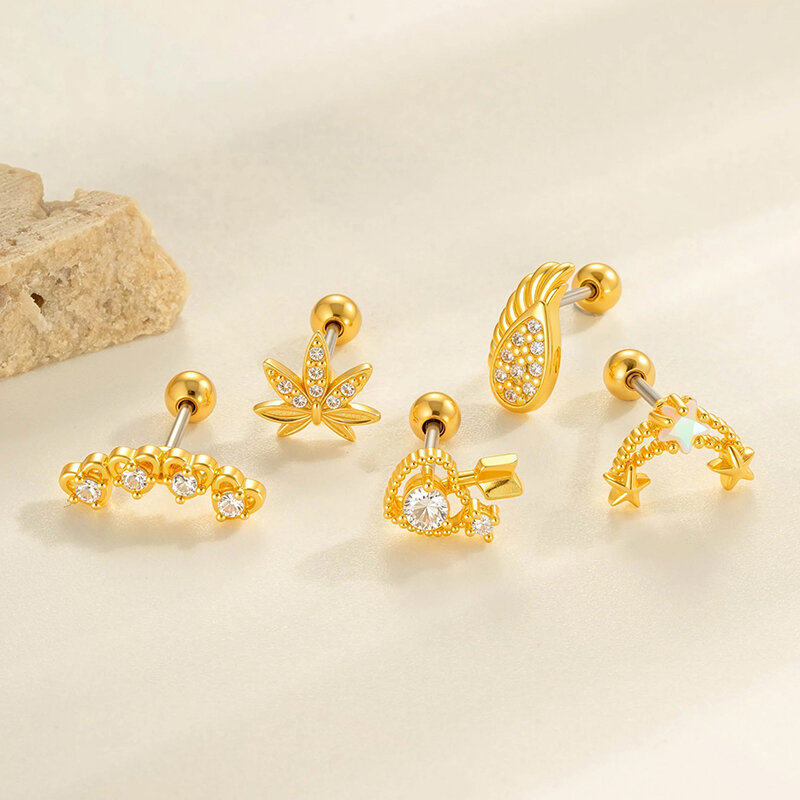 1 Adet Narin Avuç İçi Bakır Altın Rengi Zirkon Kadın Piercing Küpe