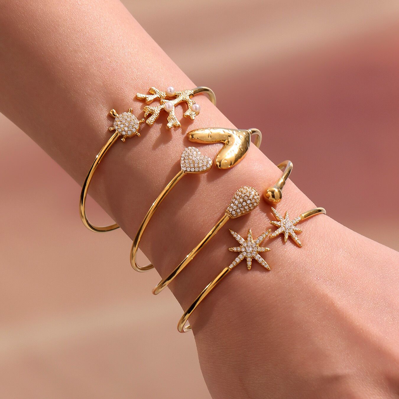1 Piece Vacation Coral Stainless Steel Waterproof Gold Color Women's Bangles Picture2