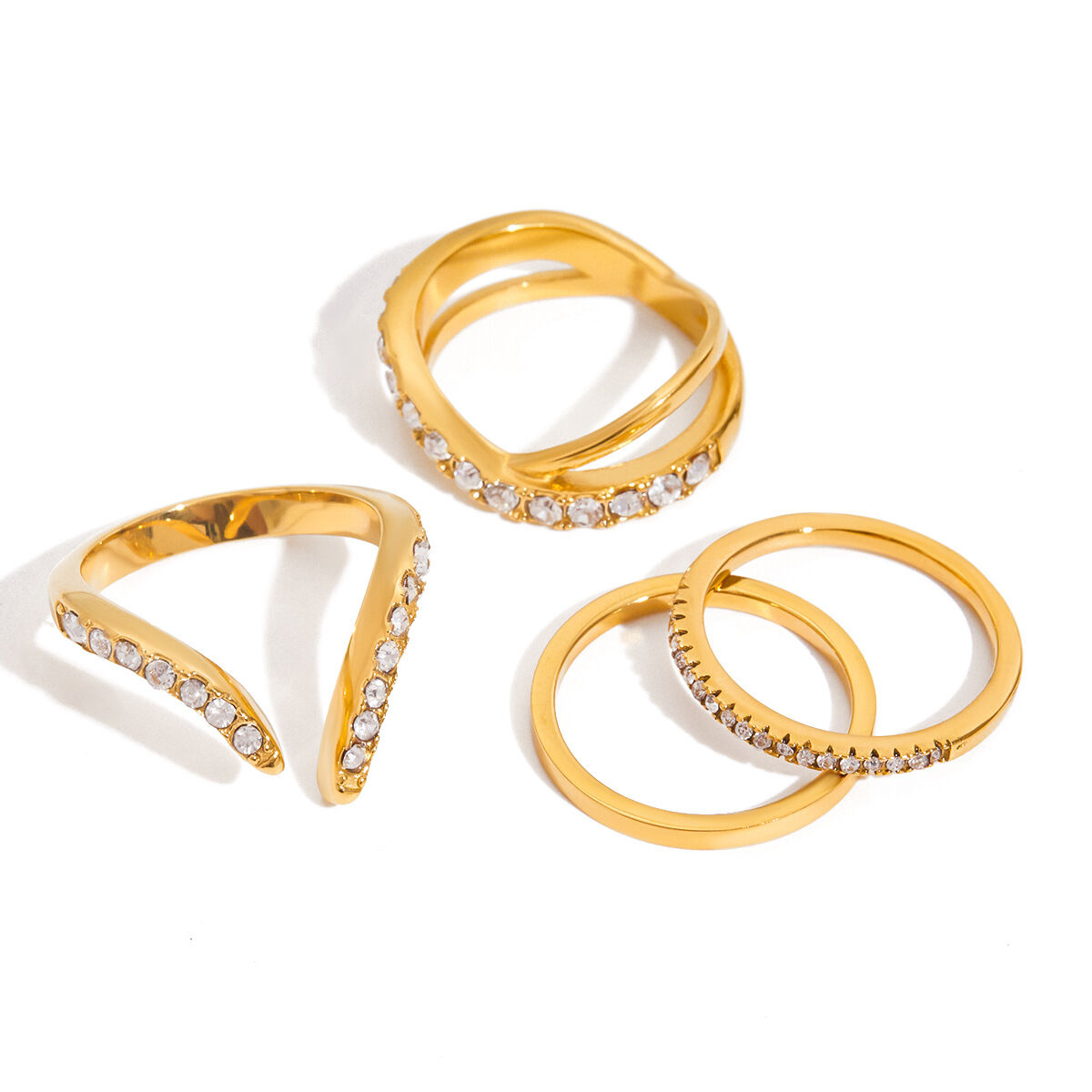 1 pezzo di anelli da donna in acciaio inossidabile geometrico di lusso, impermeabili, color oro Immagine9
