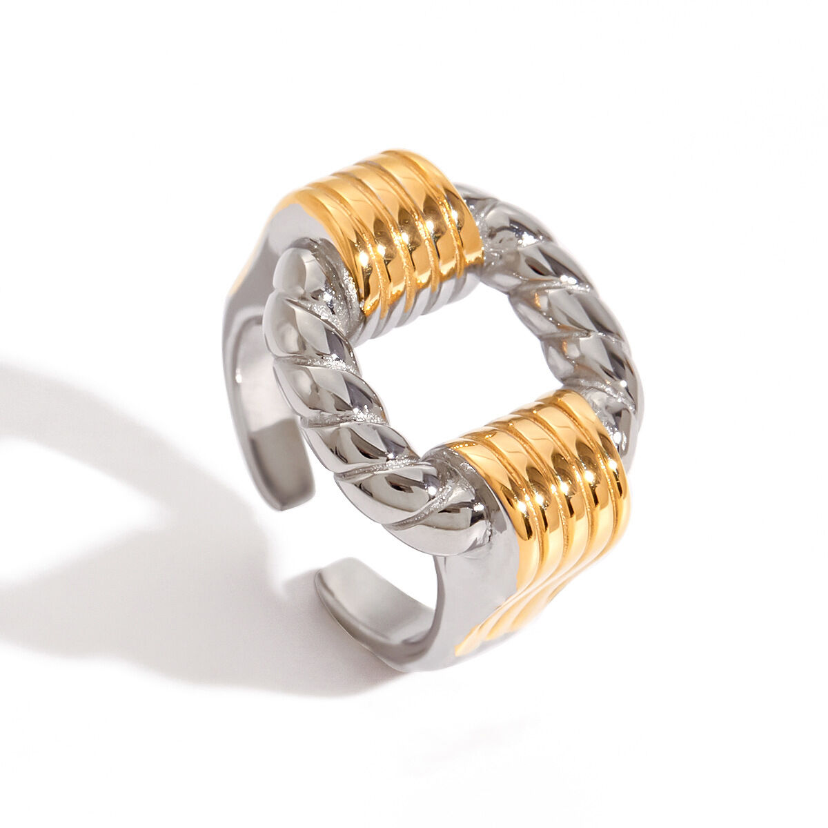 1 Stück moderner rechteckiger Statement-Ring aus wasserdichtem Edelstahl in Goldfarbe h5 