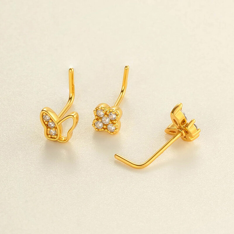 1 Piece Copper Gold Color Zircon Nose Stud 2