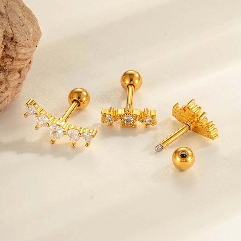 1 stuk ster koper goudkleurige zirkoon piercing oorbel h5 Afbeelding3