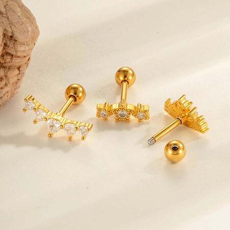 1 Piece Star Copper Gold Color Zircon Piercing Earring 2