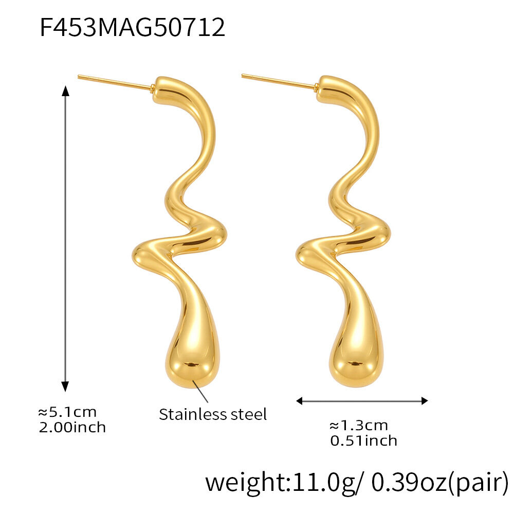 1 Pair Daily Irregular Shape Stainless Steel Waterproof Gold Color Women's Drop Earrings Picture2