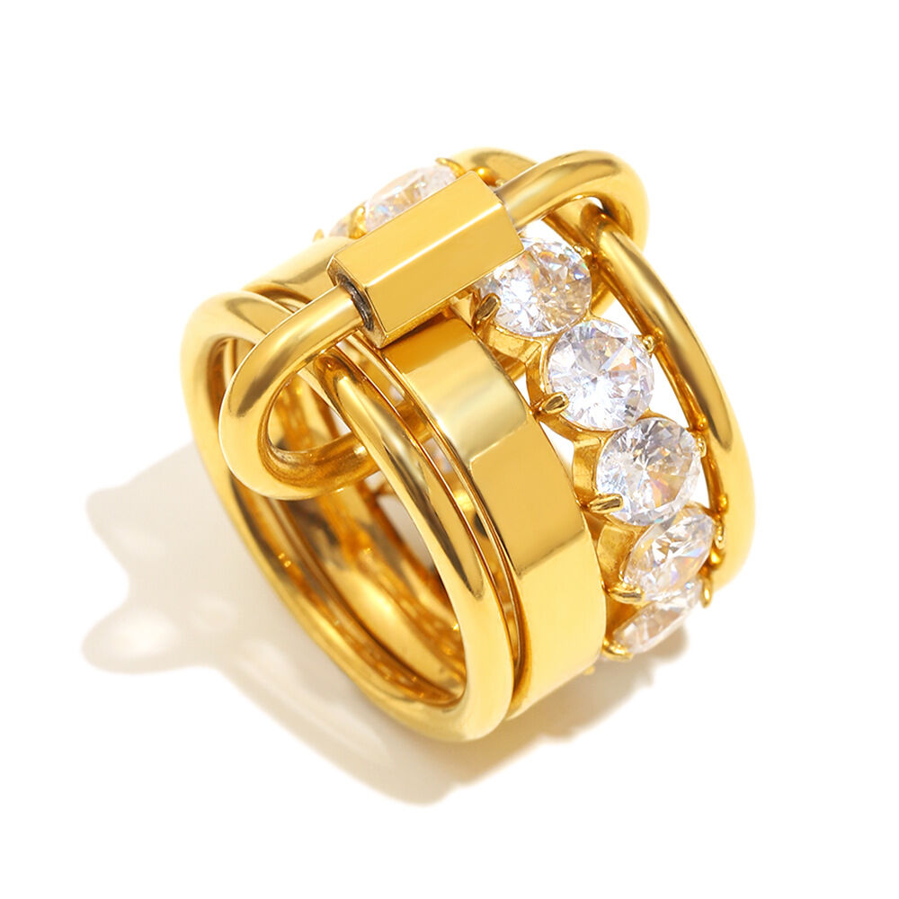 1 Piece Luxurious Series Casual Circle Stainless Steel Waterproof Women's Gemstone Rings h5 