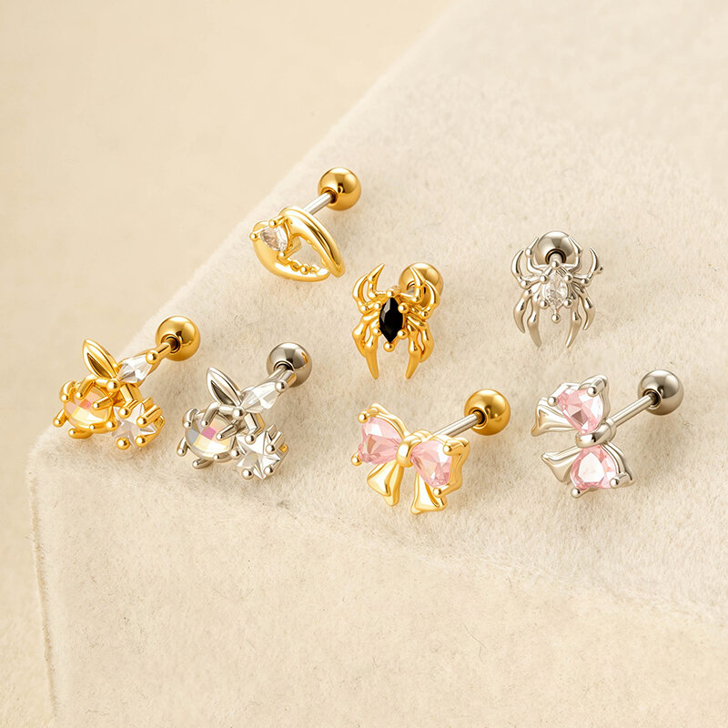 1 Piece Heart Copper Gold Color Zircon Piercing Earring