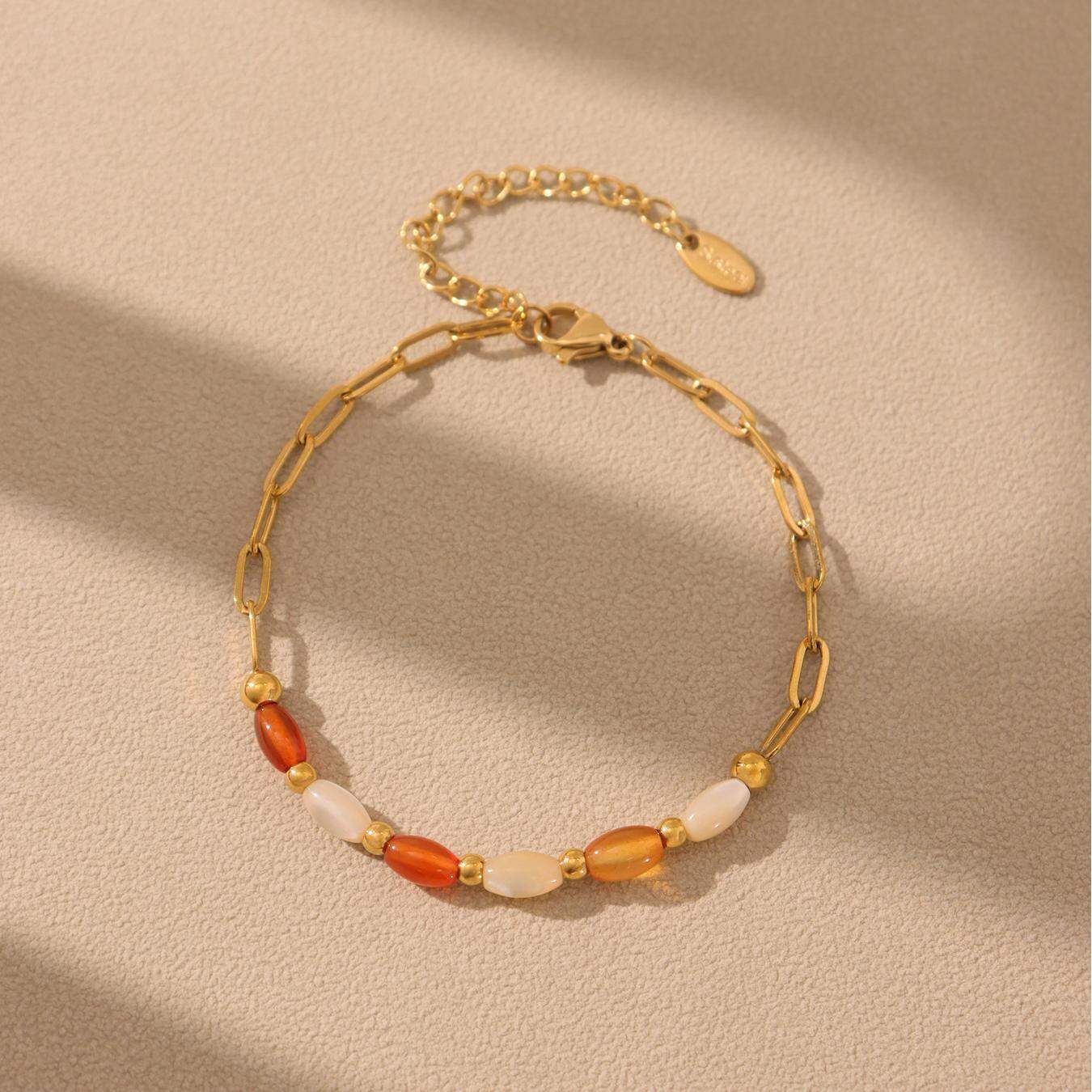 1 Piece Ethnic Series Oval Beads Natural Stones Gold Color Women's Necklaces Sets h5 Picture6