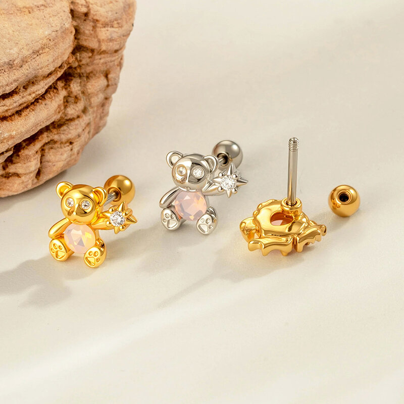1 pezzo orecchini da donna con zirconi color rame e oro dolce orso 2
