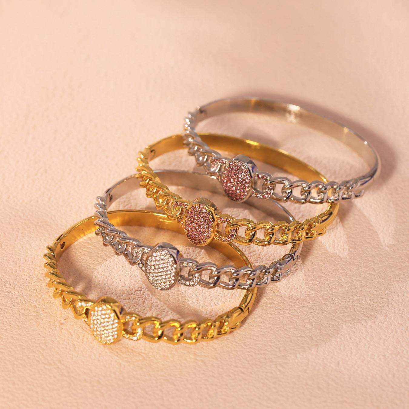 Bracelet jonc ovale de luxe pour femme, en acier inoxydable, couleur or, étanche (1 pièce) 2