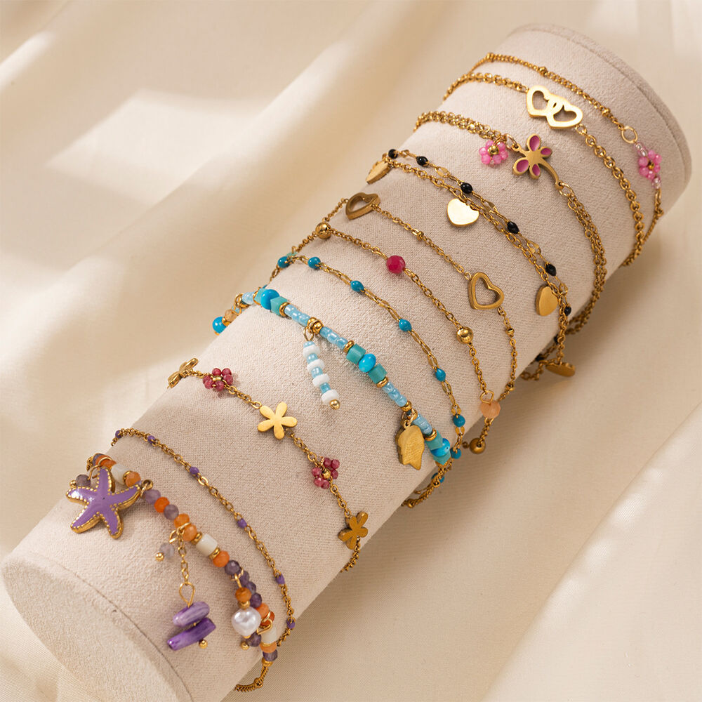 1 Piece Romantic Series Sweet Flower Heart Stainless Steel Waterproof Gold Color Beaded Bracelet Picture2