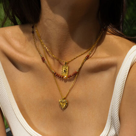 1 Piece Retro Heart Natural Stones Gold Color Pendant Necklace 2