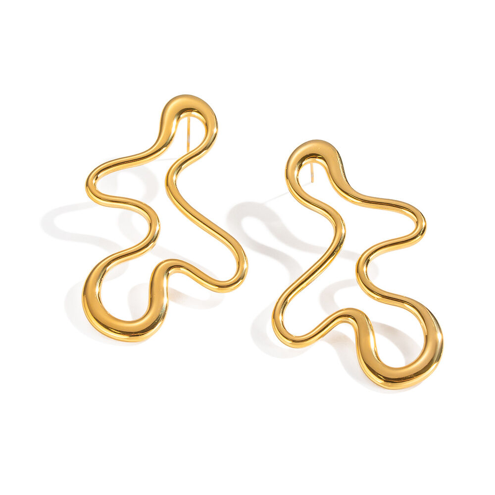 1 par de pendientes de botón de acero inoxidable con forma irregular, resistentes al agua, para mujer h5Imagen5