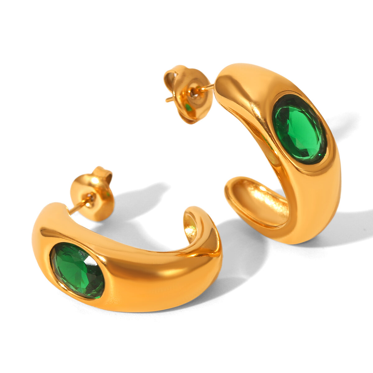 1 paio di orecchini a bottone da donna in acciaio inossidabile con zirconi color oro, impermeabili e di forma irregolare h5 