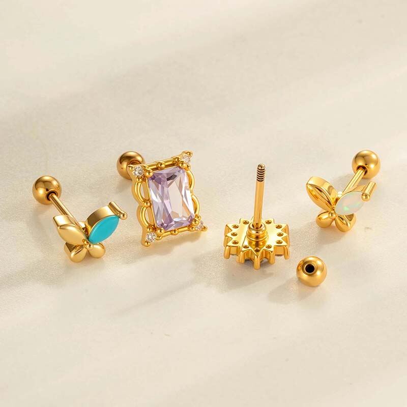 1 Piece Butterfly Copper Gold Color Zircon Piercing Earring h5 Picture3