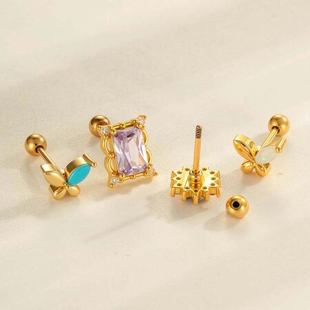 1 stuk vlinder koper goudkleurige zirkoon piercing oorbel 2