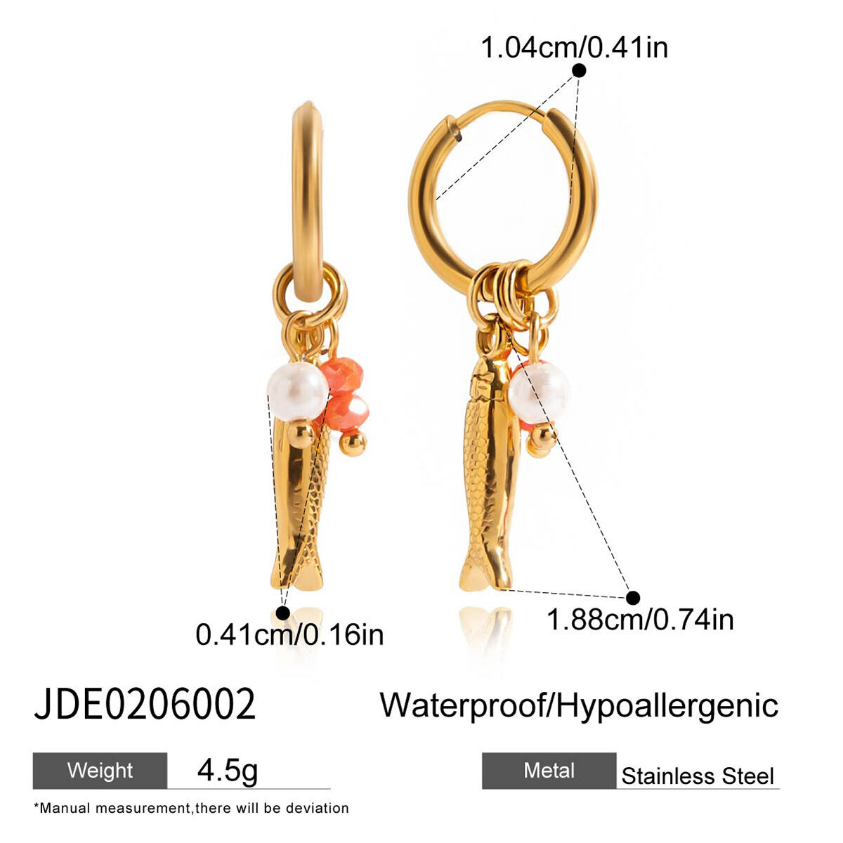 1 Pair Chic Fish Stainless Steel Waterproof Gold Color Women's Drop Earrings Picture2