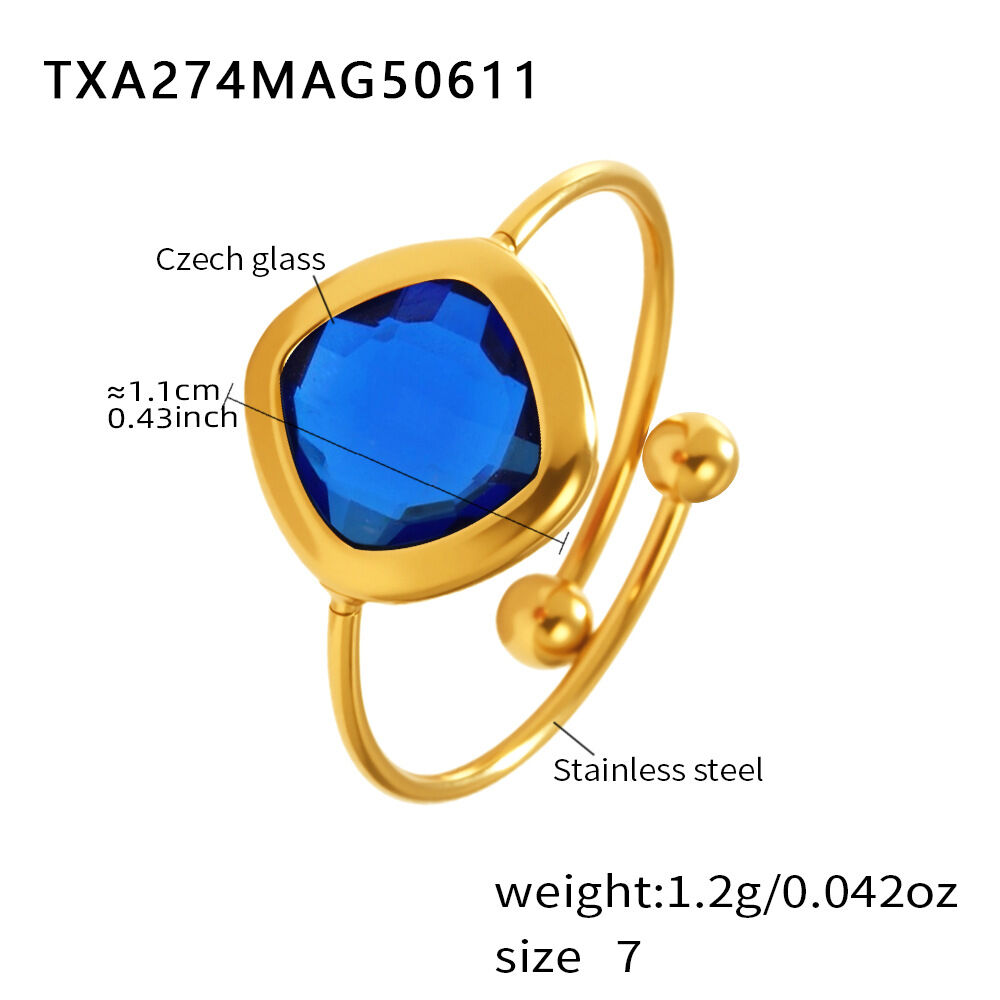 TXA274-Bague en pierre de verre bleu doré/N°7 Image3