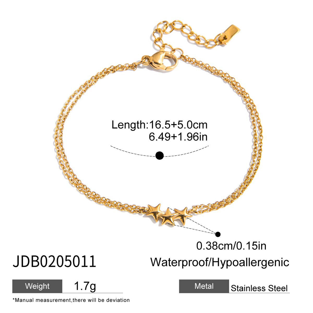 1 Piece Shinning Star Stainless Steel Waterproof Gold Color Women's Chain Bracelets h5Picture2