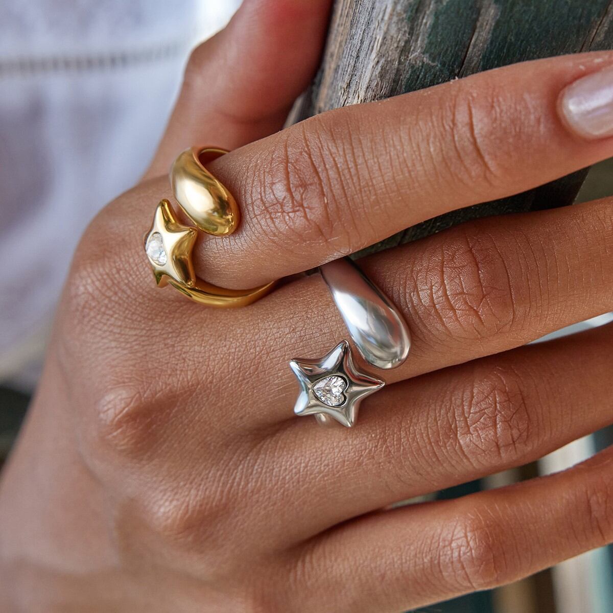 1 Piece Designable StarStainless Steel Waterproof White Gold Color Statement Rings 2