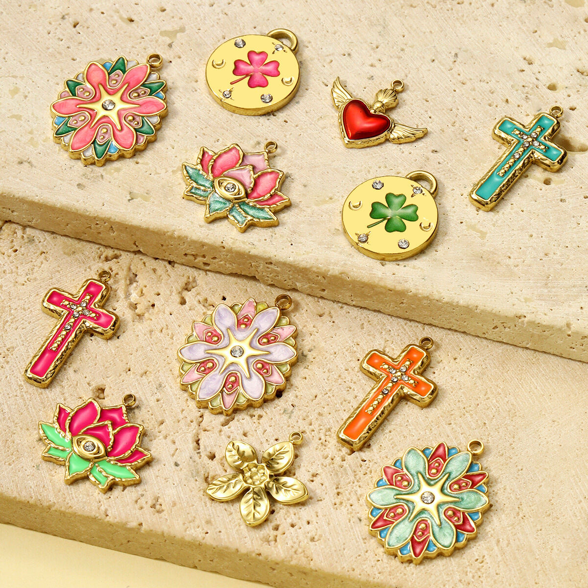 1 Piece Luxurious Series DIY Flower Stainless Steel Waterproof Gold Color Women's Pendants h5 Picture4