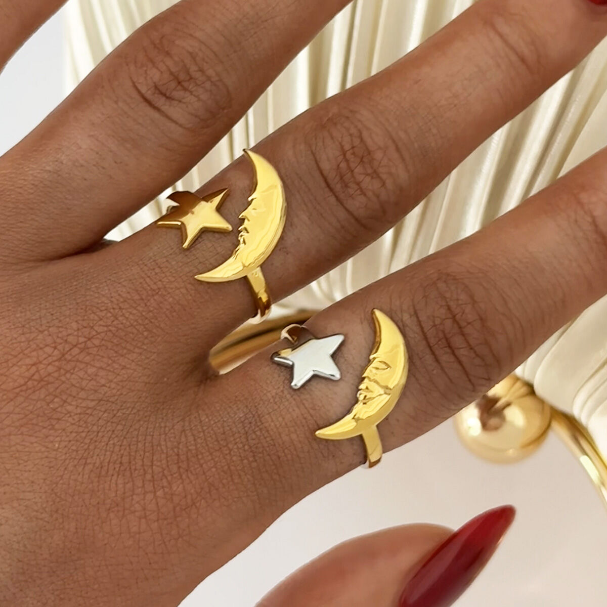 1 Piece Simple Casual Moon Stainless Steel Waterproof  Gold Color  Statement Rings