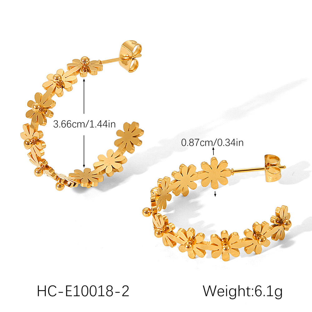 Simple Daily Flower Stainless Steel Waterproof Gold Color Women's Stud Earrings h5Picture2